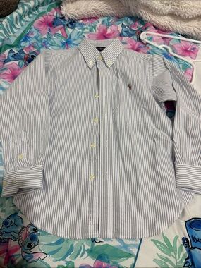 Ralph Lauren Blue and White Striped Button-Down Shirt boys size 5